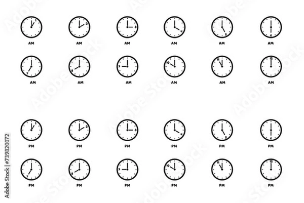 Fototapeta Time Icons Set AM And PM - Different Vector Illustrations Isolated On White Background