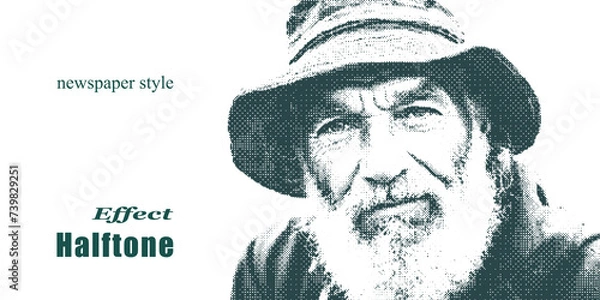 Fototapeta portrait of a man in a hat, newspaper format, halftone effect	