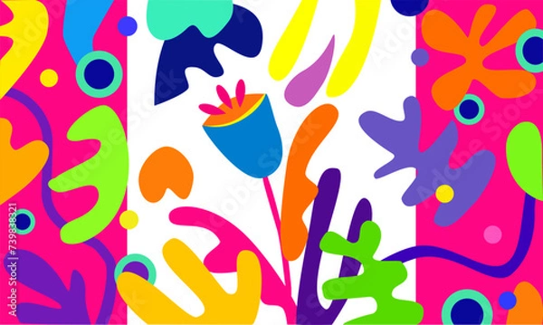 Obraz Modern exotic floral pattern. Hand drawn flowers in cartoon style, vector drawing.