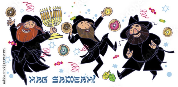 Obraz Funny Happy Hanukkah greeting card. Vector illustration