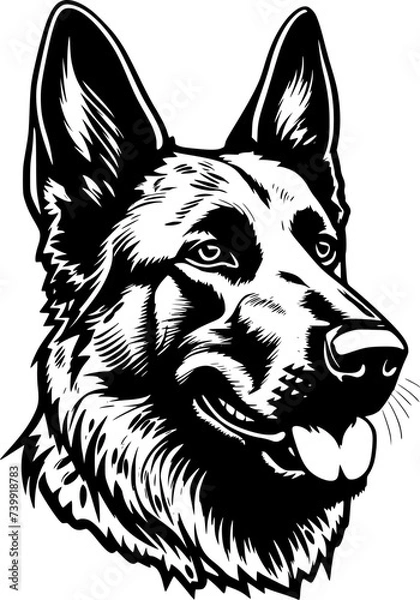 Obraz German Shepherd - Black and White Isolated Icon - Vector illustration
