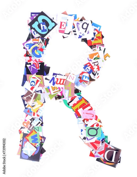 Fototapeta Letter R made of colorful newspaper letters isolated on white