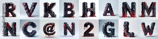 Fototapeta Obsidian and Red glass 3D Lettering Typeface. AI generated illustration