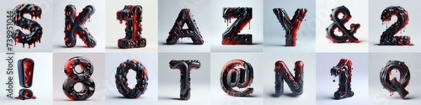 Fototapeta Obsidian and Red glass 3D Lettering Typeface. AI generated illustration