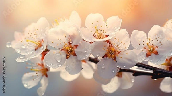 Fototapeta A Close Up Of A Tree Branch With Glowing Flowers On It