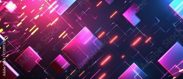 Fototapeta Futuristic technology abstract background with lines and cubes, big data, data center, server, internet, speed. Fantastic wallpaper abstract neon lights into digital technology. Generative ai