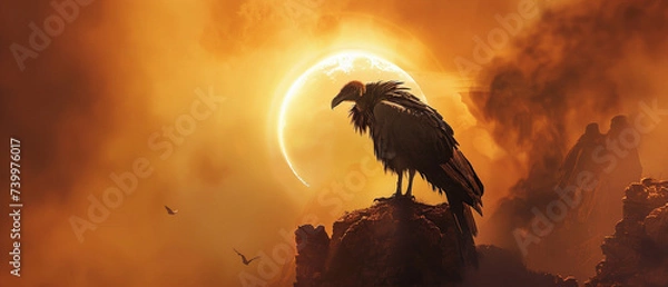 Fototapeta A vultures shadow crosses an eclipse a bad omen for the rift torn land below