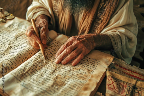 Obraz A scribe in ancient Mesopotamia creating one of the first written laws