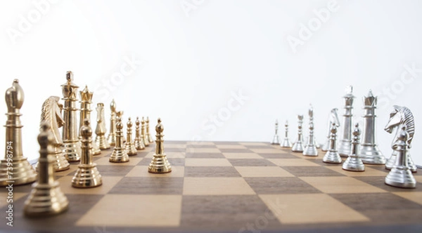 Obraz Gold and silver chess set.