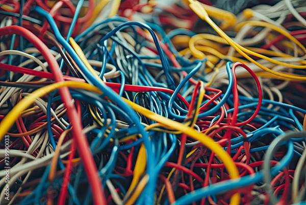Fototapeta Detailed shot of tangled cables and cords