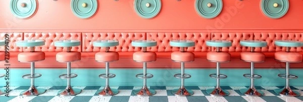 Fototapeta Retro diner pattern with 50s style elements and colors, Background Image, Background For Banner