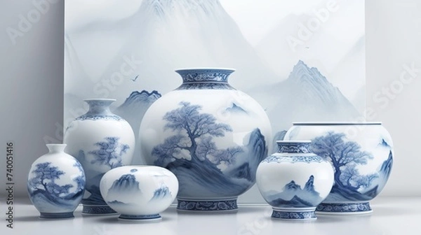 Fototapeta vase with drawings of trees
