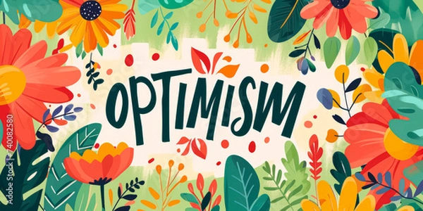 Fototapeta "OPTIMISM" written with colorful letters, WELLNESS concept