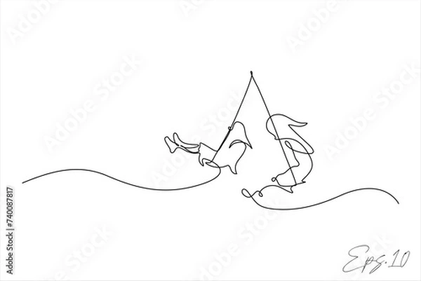 Fototapeta continuous line drawing of a child playing on a swing