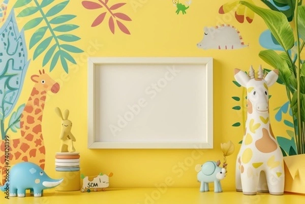 Fototapeta Whimsical Wall Art Mockup with Playful Motifs and Patterns Showcase Your Creativity with a Blank Frame