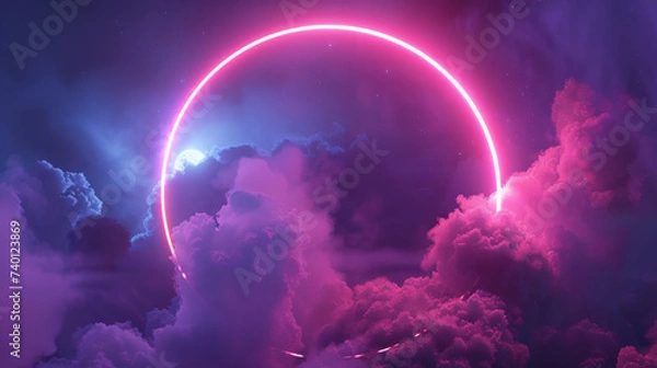 Fototapeta cloud computing hologram, highlighted with blue and golden lights, dominates the foreground