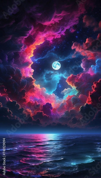 Obraz beach view with red cloud generative ai