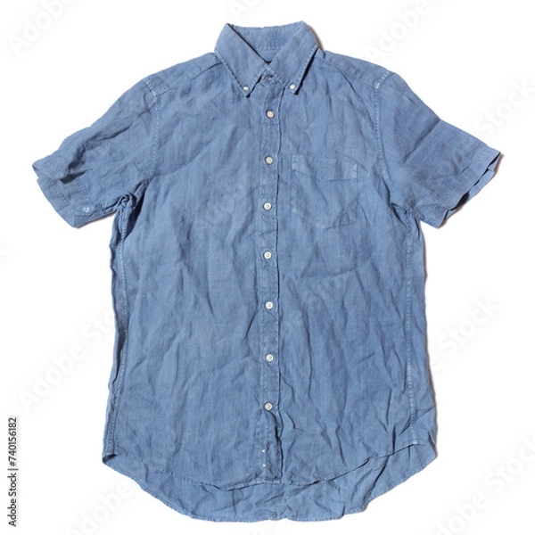Obraz Men's casual linen short-sleeved shirt on white background