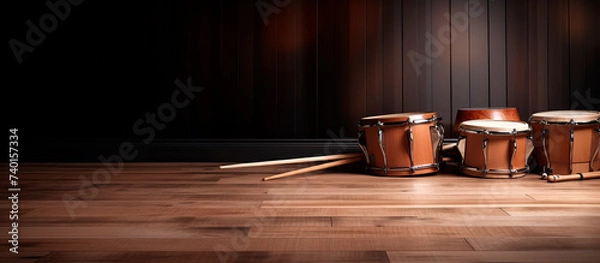 Obraz percussion instruments in wood background