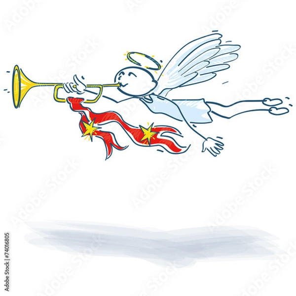 Obraz Strichmännchen Engel mit Trompete