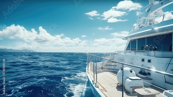 Fototapeta A large white boat sailing in the ocean. Suitable for travel and transportation concepts