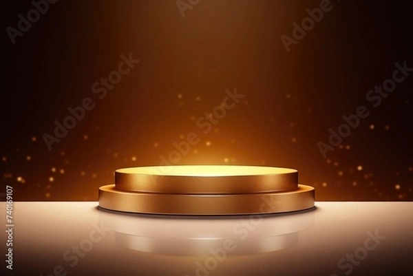 Obraz Gold podium with spotlight on brown background, perfect for awards ceremonies or recognition events