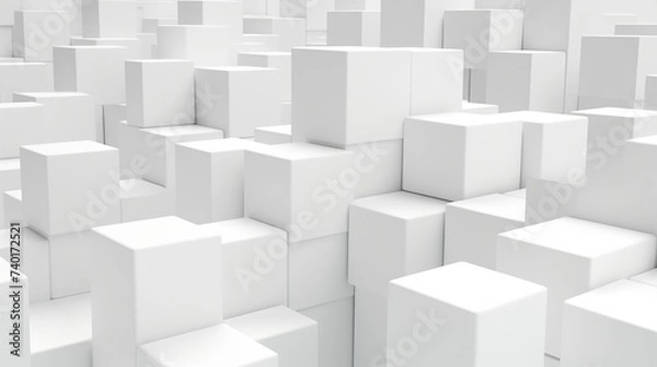 Fototapeta White cubes arranged in a room, perfect for interior design concepts