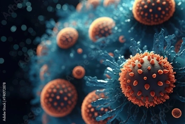 Fototapeta Molecular structure of cancer, blood, bacteries, inside view of healthy humany body. Generative Ai.
