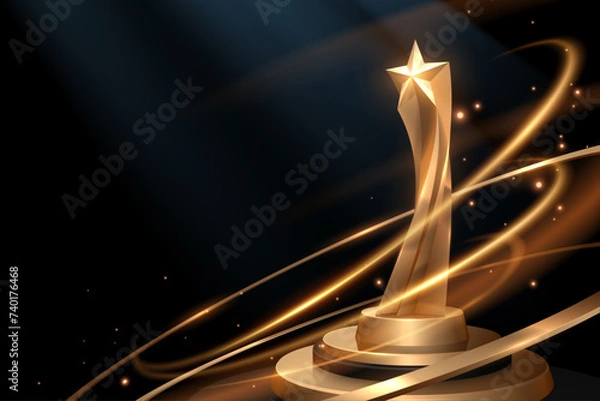 Fototapeta Golden star trophy with light effects