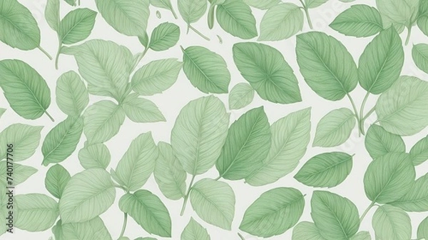 Fototapeta nature watercolor background lush green and delicate foliage seamless pattern.