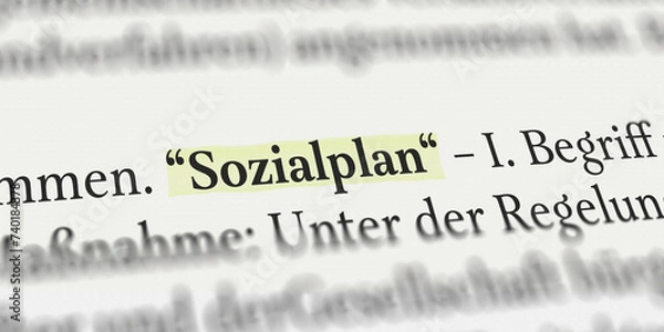Obraz Das Wort Sozialplan im Buch mit Textmarker markiert