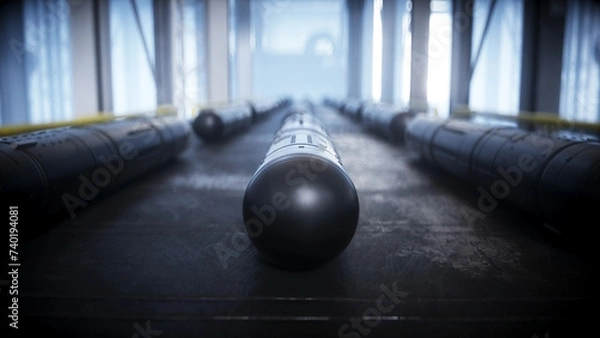 Obraz American military rocket Javelin production line. 3d rendering.