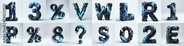Fototapeta Obsidian and Blue glass 3D Lettering Typeface. AI generated illustration