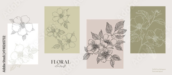 Obraz Delicate set of floral prints with abstract flowers