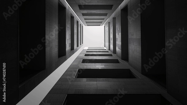 Fototapeta Arquitectura brutalista, minimalista, de hormigón visto con formas geométricas monocromáticas