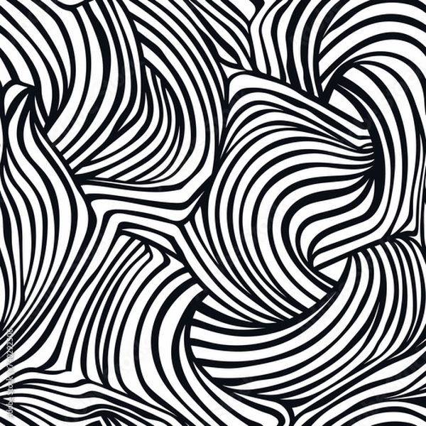 Fototapeta Seamless pattern with twisted lines, vector linear tiling background, stripy weaving, optical maze, twisted stripes