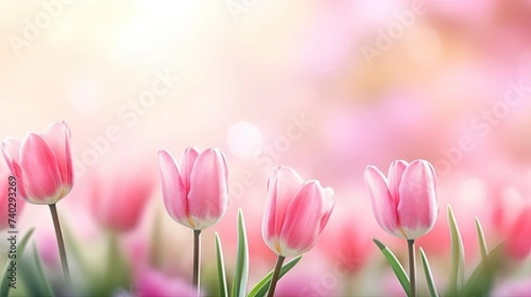 Fototapeta Vibrant Pink Tulips Blossoming on a Sunlit Spring Day, Creating a Captivating Floral Display