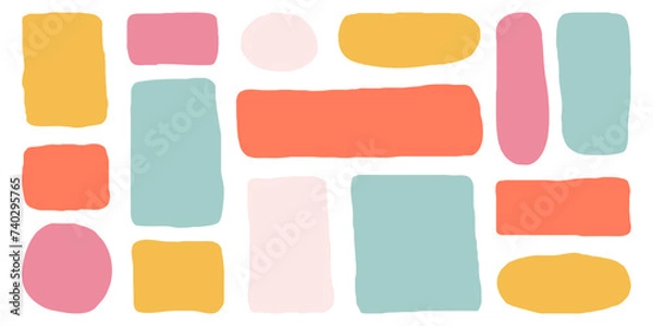 Fototapeta Set isolated hand drawn colorful doodle paper frames. Collection various empty textboxes. Different geometric shapes of speech bubbles. Minimalist quote posters. Flat vector illustration