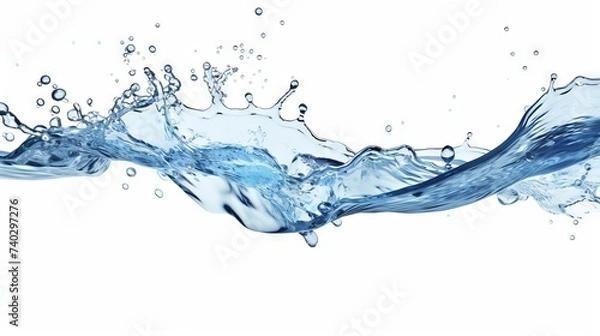 Fototapeta Dynamic splash of clean blue water on a white background. High-speed image. Banner. Copy space. Concept of purity, hydration, refreshment, and cleansing.