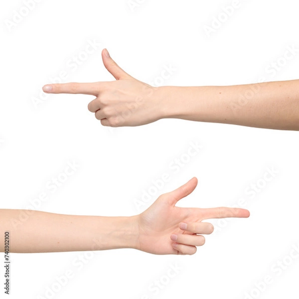 Fototapeta Female hand with natural nails points with finger isolated on transparent background, png file
