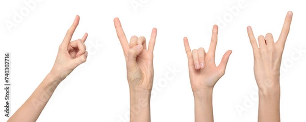 Fototapeta Female hand showing rock'n'roll gestures from different angles, isolated on transparent background, png file
