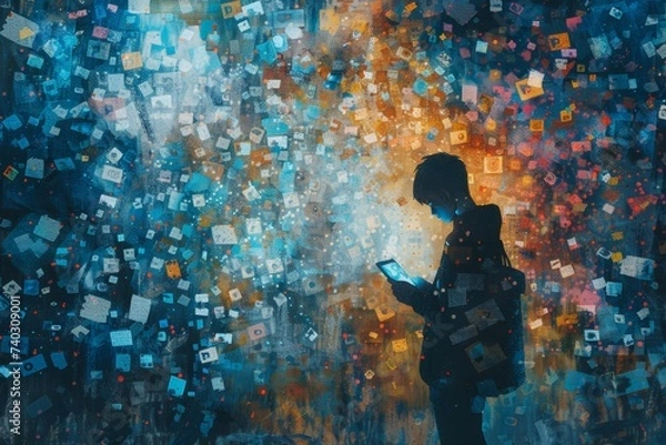 Fototapeta Artwork depicting the potential impact of misinformation and overstimulation on the internet social media