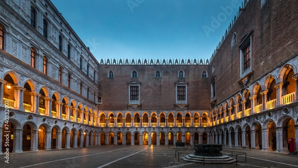 Fototapeta Venice, Italy - February 6, 2024: Courtyard of Doge`s Palace or Palazzo Ducale in Venice. Doge`s Palace is one of the main tourist attractions in Venice. Renaissance architecture in Italy.