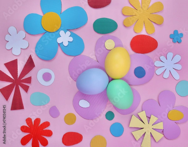 Fototapeta Easter eggs on colorful background 