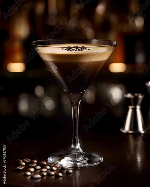 Fototapeta Expresso Martini with Coffee Bean Garnish, Alcoholic Beverage Cocktail