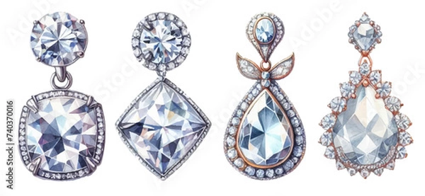 Obraz Diamond earrings watercolor illustration material set