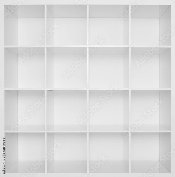 Fototapeta Empty white wooden bookshelf