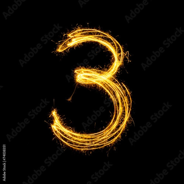 Fototapeta Sparkler Fajerwork Light Alphabet Numer 3.