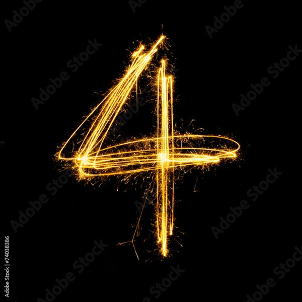 Fototapeta Sparkler Fajerwork Light Alphabet Numer 4.