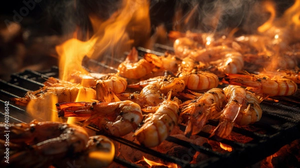 Obraz ocean feast: shrimp on the barbie, generative ai
